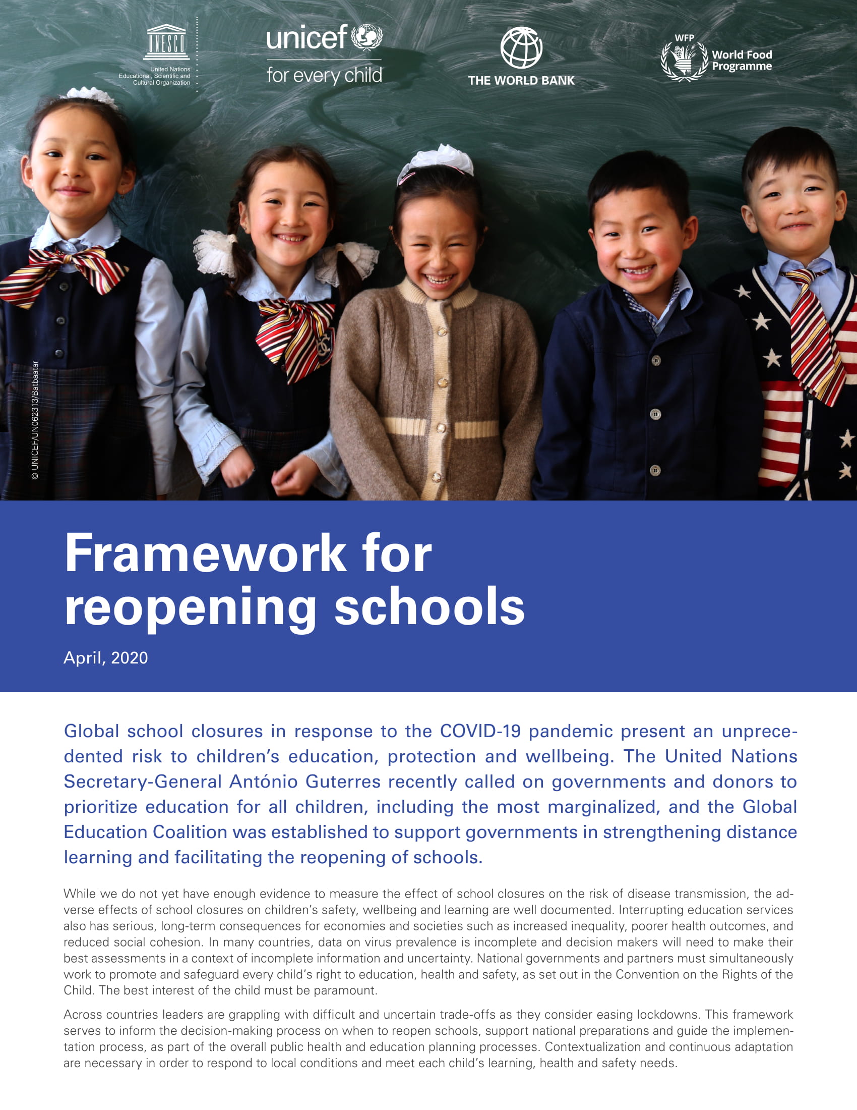 Framework for Reopening Schools