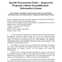 Government of Saint Vincent and the Grenadines  - Specific Procurement Notice - RFP - Civil Registry and Unique ID Implementation 