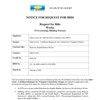 Saint Lucia Air And Sea Ports Authority (SLASPA): Saint Lucia - Caribbean Regional Air Connectivity Transport Project - Runway Rehabilitation Works
