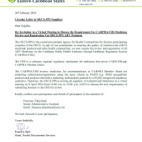 Letter to Suppliers - Invitation to Discuss the Requirement For CARPHA CRS Medicines Review and Registration For OECS-PPS ARV Products